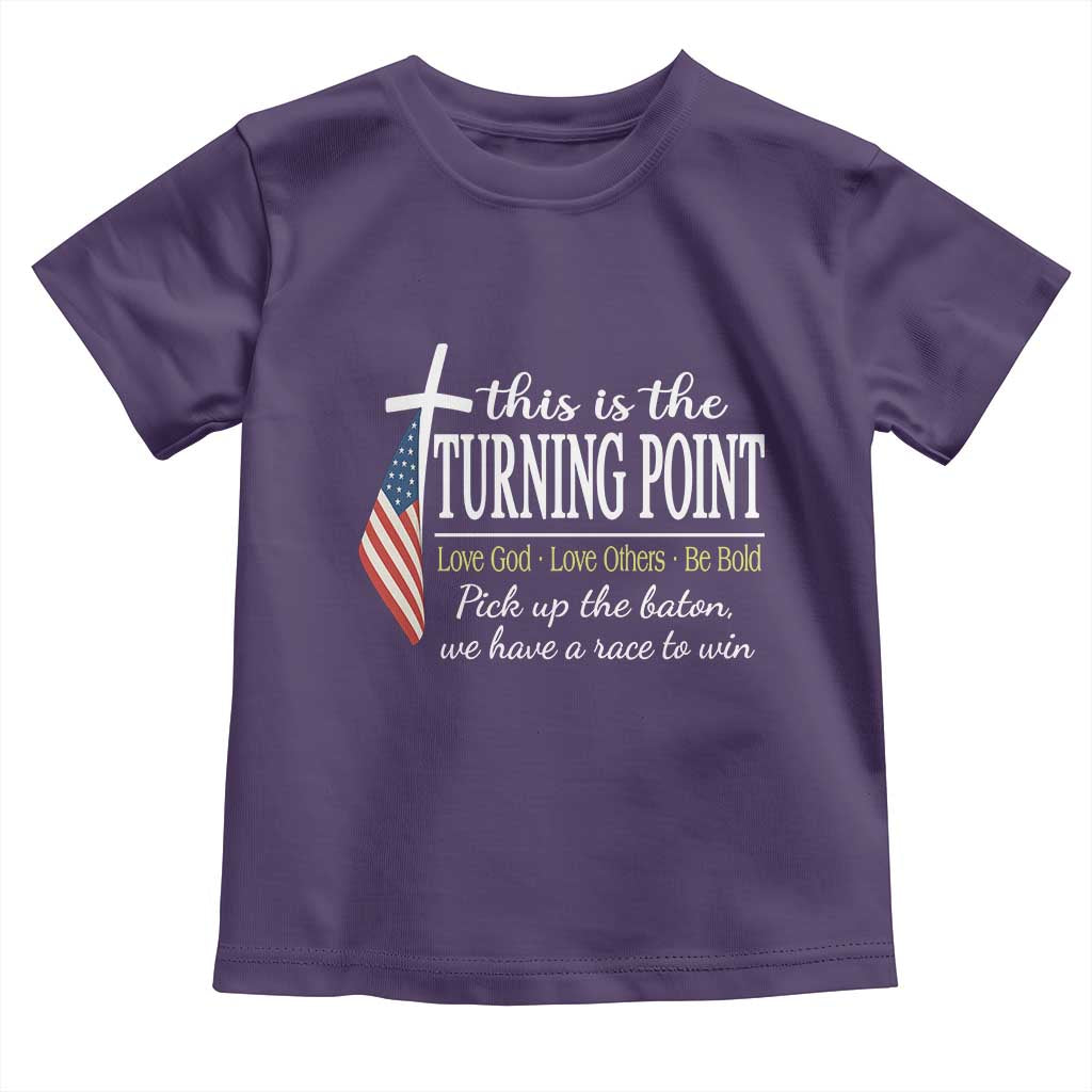Faith Fueled Turning Point Toddler T Shirt Christian Patriot Cross and American Flag - Wonder Print Shop