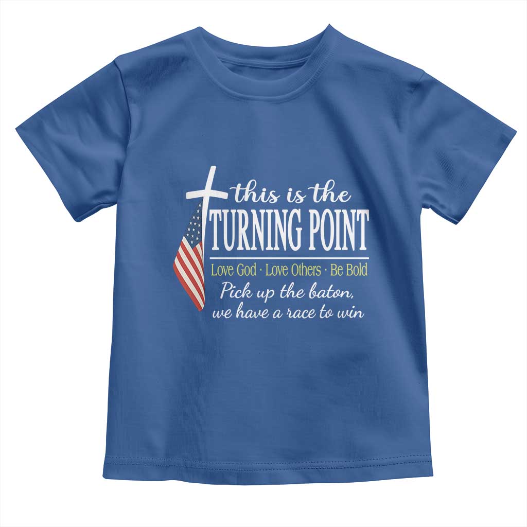 Faith Fueled Turning Point Toddler T Shirt Christian Patriot Cross and American Flag - Wonder Print Shop