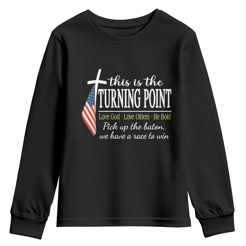 Faith Fueled Turning Point Youth Sweatshirt Christian Patriot Cross and American Flag - Wonder Print Shop
