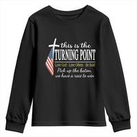 Faith Fueled Turning Point Youth Sweatshirt Christian Patriot Cross and American Flag - Wonder Print Shop