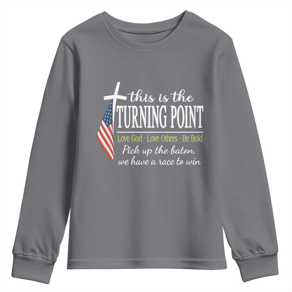 Faith Fueled Turning Point Youth Sweatshirt Christian Patriot Cross and American Flag - Wonder Print Shop