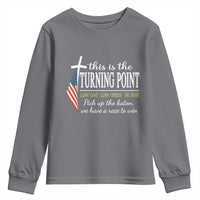 Faith Fueled Turning Point Youth Sweatshirt Christian Patriot Cross and American Flag - Wonder Print Shop