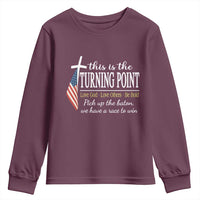 Faith Fueled Turning Point Youth Sweatshirt Christian Patriot Cross and American Flag - Wonder Print Shop