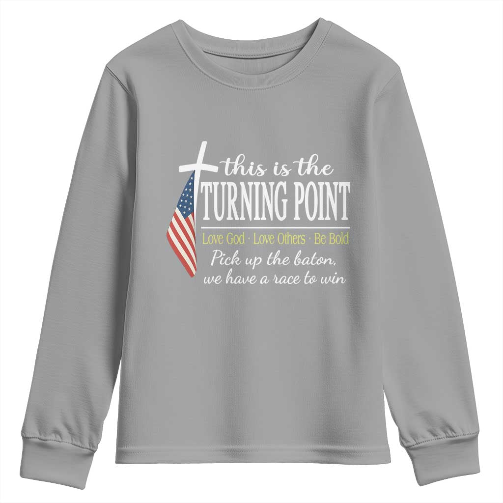 Faith Fueled Turning Point Youth Sweatshirt Christian Patriot Cross and American Flag - Wonder Print Shop