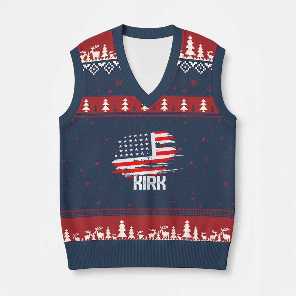 American Flag Kirk V-Neck Knit Sweater Vest Distressed Patriotic Team Charlie Tribute - Wonder Print Shop