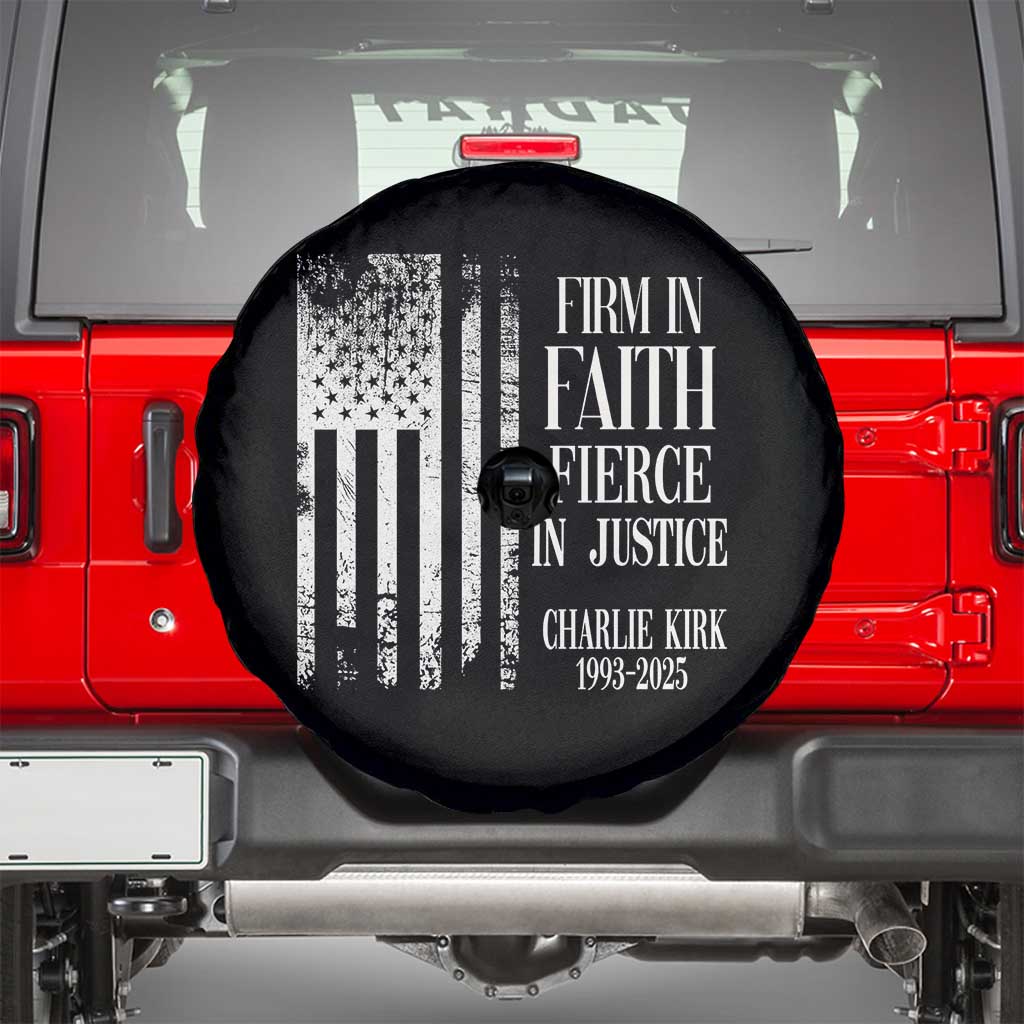 Charlie Kirk Patriotic Memorial Spare Tire Cover Firm in Faith Fierce in Justice American Flag - Wonder Print Shop