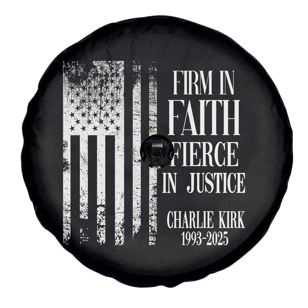 Charlie Kirk Patriotic Memorial Spare Tire Cover Firm in Faith Fierce in Justice American Flag - Wonder Print Shop