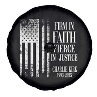 Charlie Kirk Patriotic Memorial Spare Tire Cover Firm in Faith Fierce in Justice American Flag - Wonder Print Shop