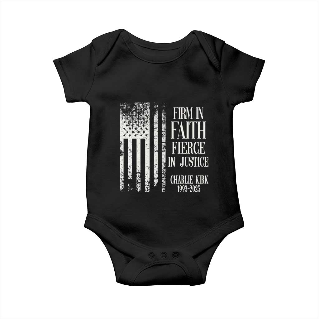 Charlie Kirk Patriotic Memorial Baby Onesie Firm in Faith Fierce in Justice American Flag - Wonder Print Shop