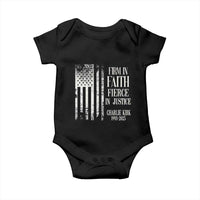 Charlie Kirk Patriotic Memorial Baby Onesie Firm in Faith Fierce in Justice American Flag - Wonder Print Shop