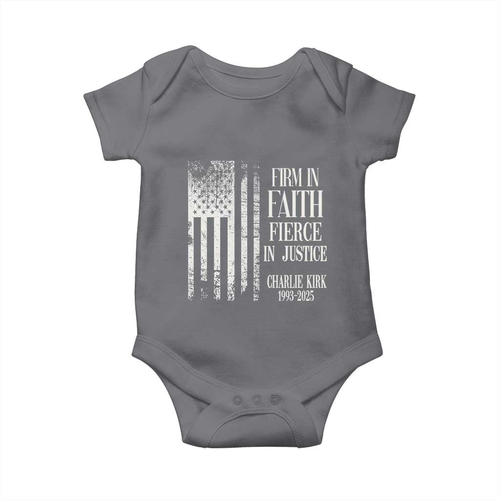 Charlie Kirk Patriotic Memorial Baby Onesie Firm in Faith Fierce in Justice American Flag - Wonder Print Shop