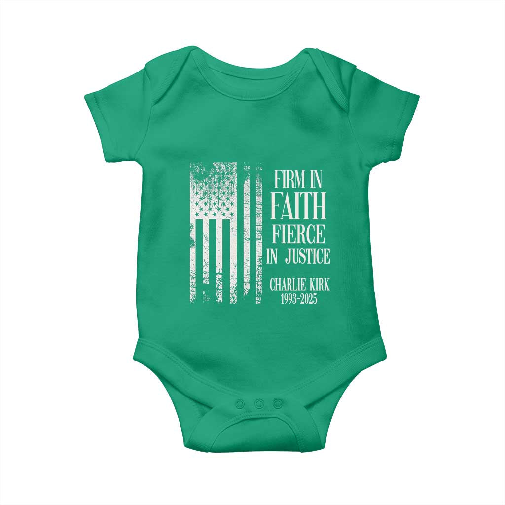 Charlie Kirk Patriotic Memorial Baby Onesie Firm in Faith Fierce in Justice American Flag - Wonder Print Shop
