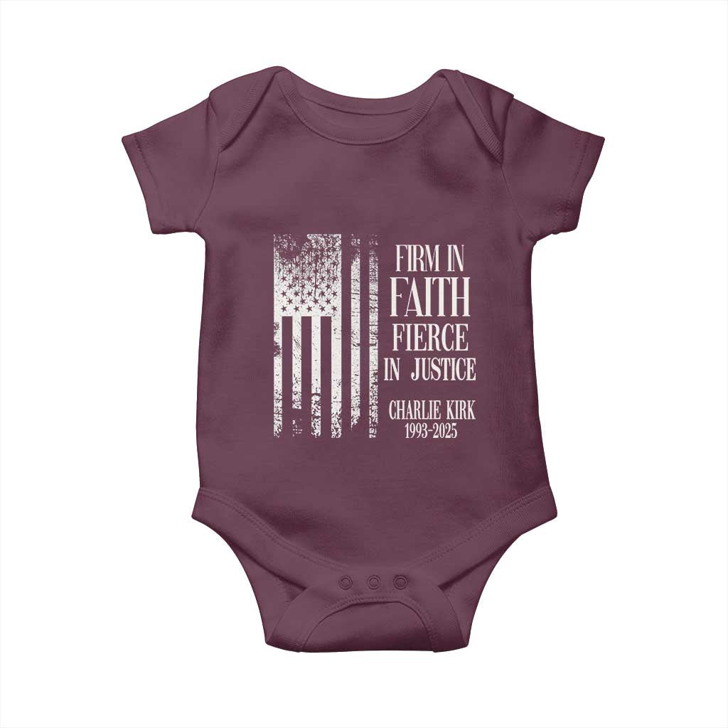 Charlie Kirk Patriotic Memorial Baby Onesie Firm in Faith Fierce in Justice American Flag - Wonder Print Shop