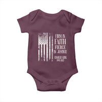 Charlie Kirk Patriotic Memorial Baby Onesie Firm in Faith Fierce in Justice American Flag - Wonder Print Shop