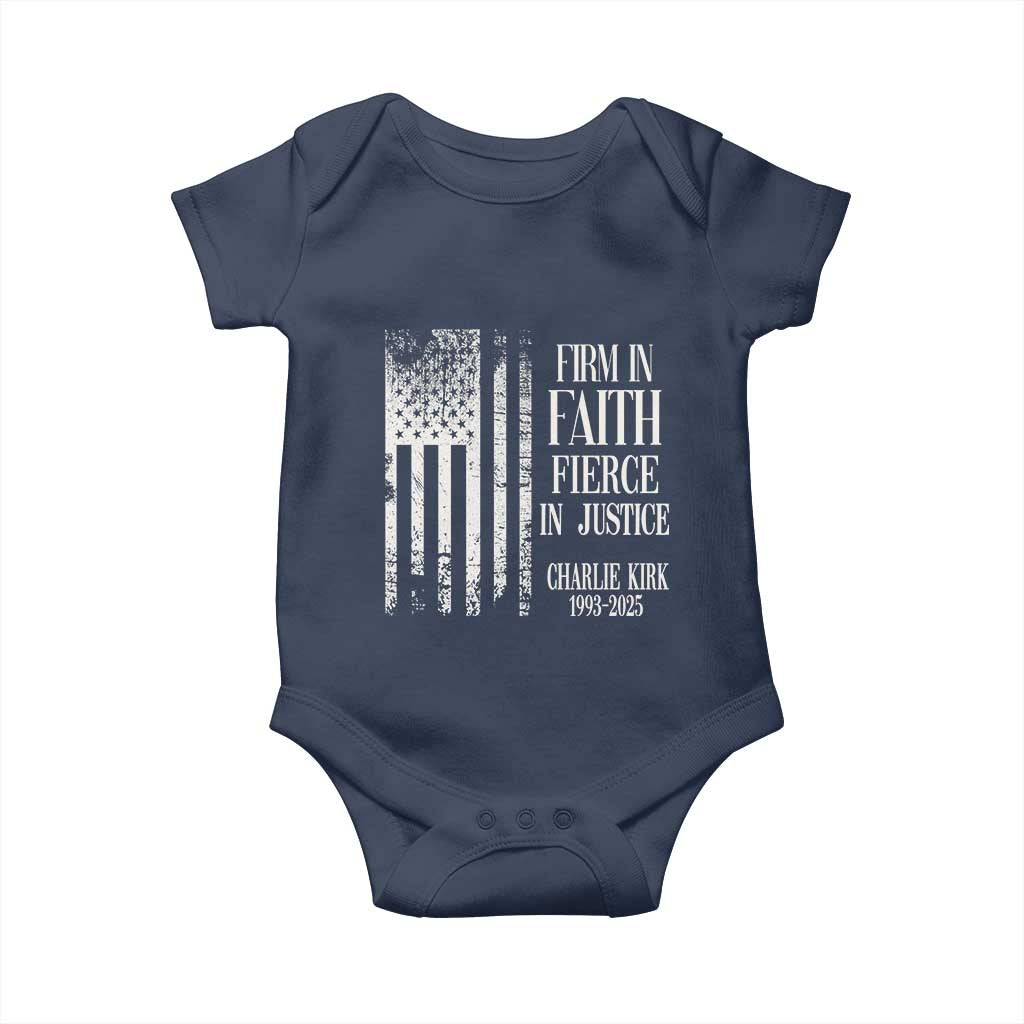 Charlie Kirk Patriotic Memorial Baby Onesie Firm in Faith Fierce in Justice American Flag - Wonder Print Shop