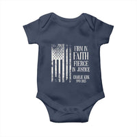 Charlie Kirk Patriotic Memorial Baby Onesie Firm in Faith Fierce in Justice American Flag - Wonder Print Shop