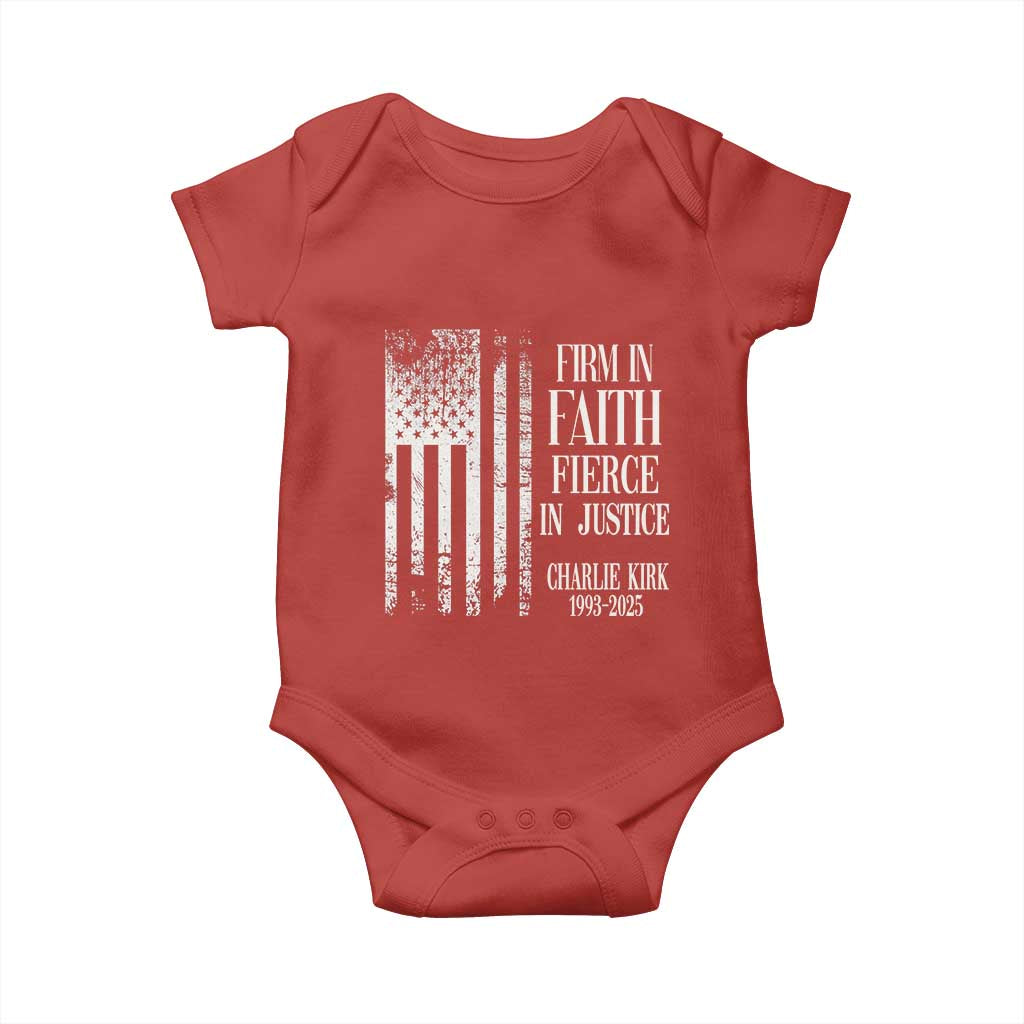 Charlie Kirk Patriotic Memorial Baby Onesie Firm in Faith Fierce in Justice American Flag - Wonder Print Shop