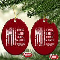 Charlie Kirk Patriotic Memorial Ceramic Ornament Firm in Faith Fierce in Justice American Flag - Wonder Print Shop