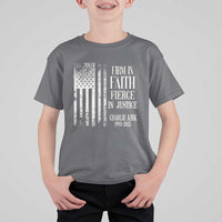 Charlie Kirk Patriotic Memorial T Shirt For Kid Firm in Faith Fierce in Justice American Flag - Wonder Print Shop