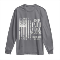 Charlie Kirk Patriotic Memorial Long Sleeve Shirt Firm in Faith Fierce in Justice American Flag - Wonder Print Shop