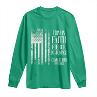 Charlie Kirk Patriotic Memorial Long Sleeve Shirt Firm in Faith Fierce in Justice American Flag - Wonder Print Shop