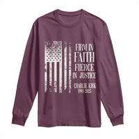 Charlie Kirk Patriotic Memorial Long Sleeve Shirt Firm in Faith Fierce in Justice American Flag - Wonder Print Shop