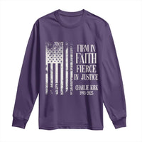 Charlie Kirk Patriotic Memorial Long Sleeve Shirt Firm in Faith Fierce in Justice American Flag - Wonder Print Shop