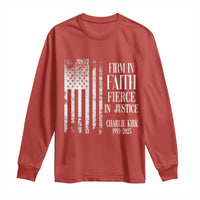 Charlie Kirk Patriotic Memorial Long Sleeve Shirt Firm in Faith Fierce in Justice American Flag - Wonder Print Shop