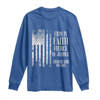 Charlie Kirk Patriotic Memorial Long Sleeve Shirt Firm in Faith Fierce in Justice American Flag - Wonder Print Shop