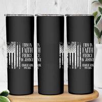 Charlie Kirk Patriotic Memorial Skinny Tumbler Firm in Faith Fierce in Justice American Flag - Wonder Print Shop