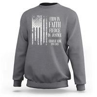 Charlie Kirk Patriotic Memorial Sweatshirt Firm in Faith Fierce in Justice American Flag - Wonder Print Shop