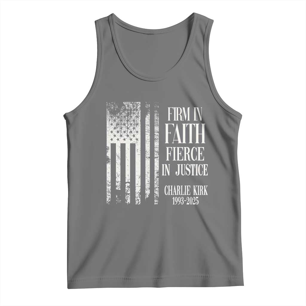 Charlie Kirk Patriotic Memorial Tank Top Firm in Faith Fierce in Justice American Flag - Wonder Print Shop