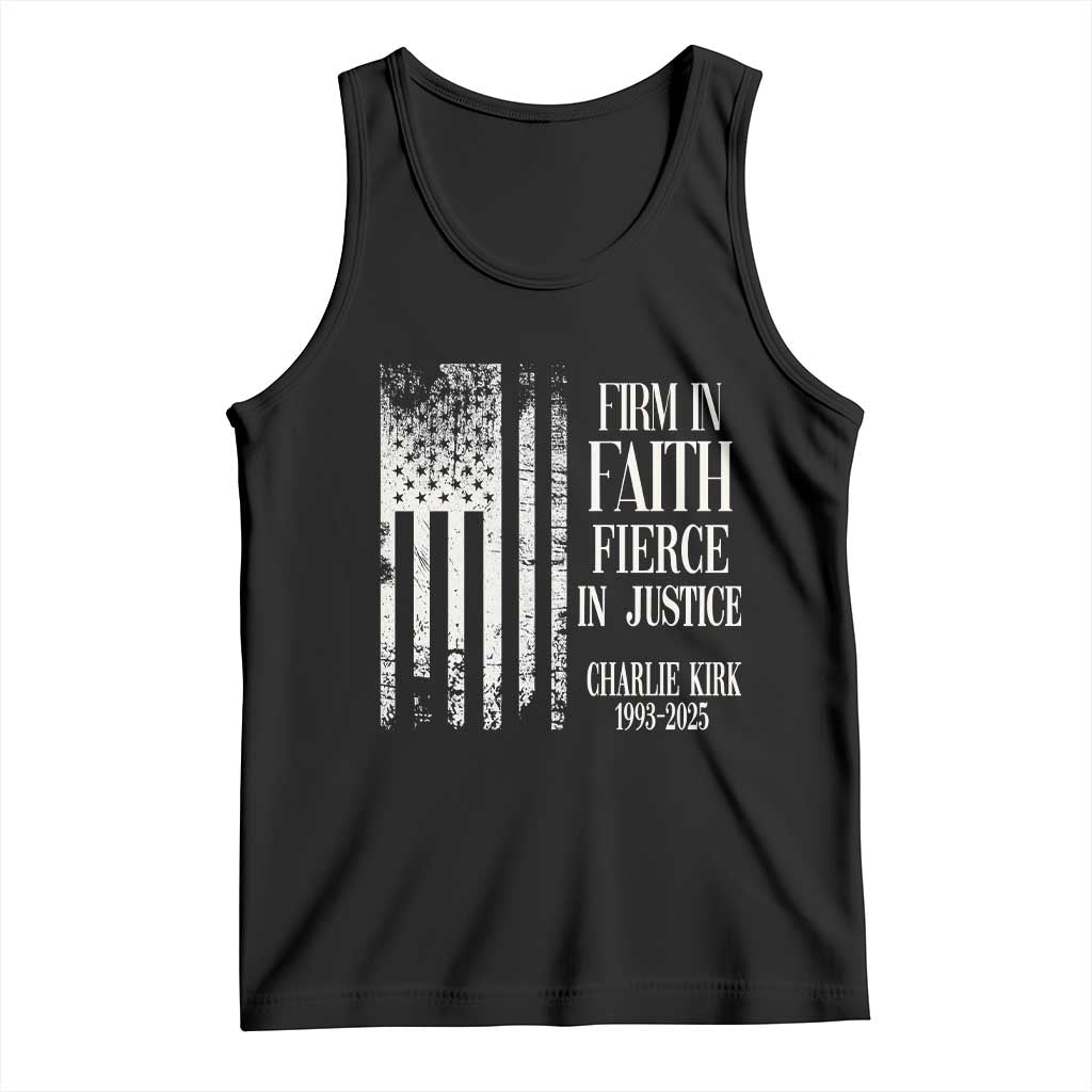 Charlie Kirk Patriotic Memorial Tank Top Firm in Faith Fierce in Justice American Flag - Wonder Print Shop