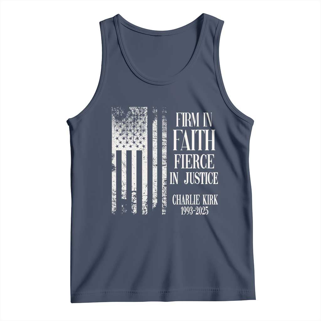 Charlie Kirk Patriotic Memorial Tank Top Firm in Faith Fierce in Justice American Flag - Wonder Print Shop