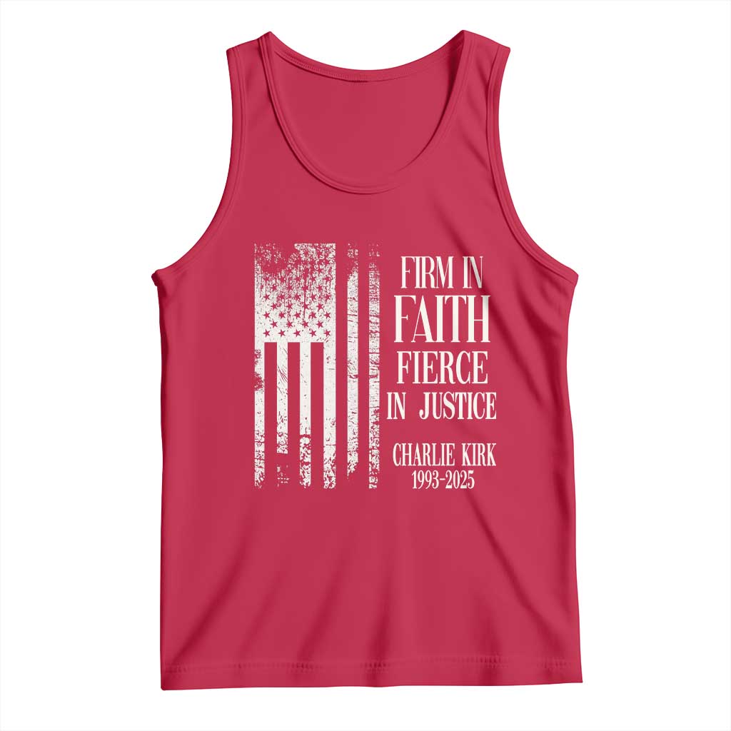 Charlie Kirk Patriotic Memorial Tank Top Firm in Faith Fierce in Justice American Flag - Wonder Print Shop