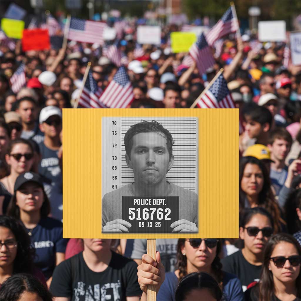 Tyler Robinson Mugshot Protest Sign Justice For Charlie Kirk - Wonder Print Shop