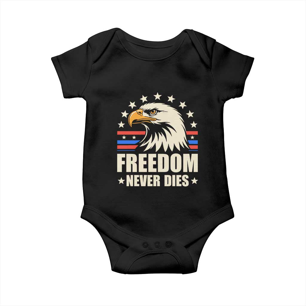 Freedom Never Dies Baby Onesie Bold Patriotic Eagle Graphic for True American Patriots - Wonder Print Shop