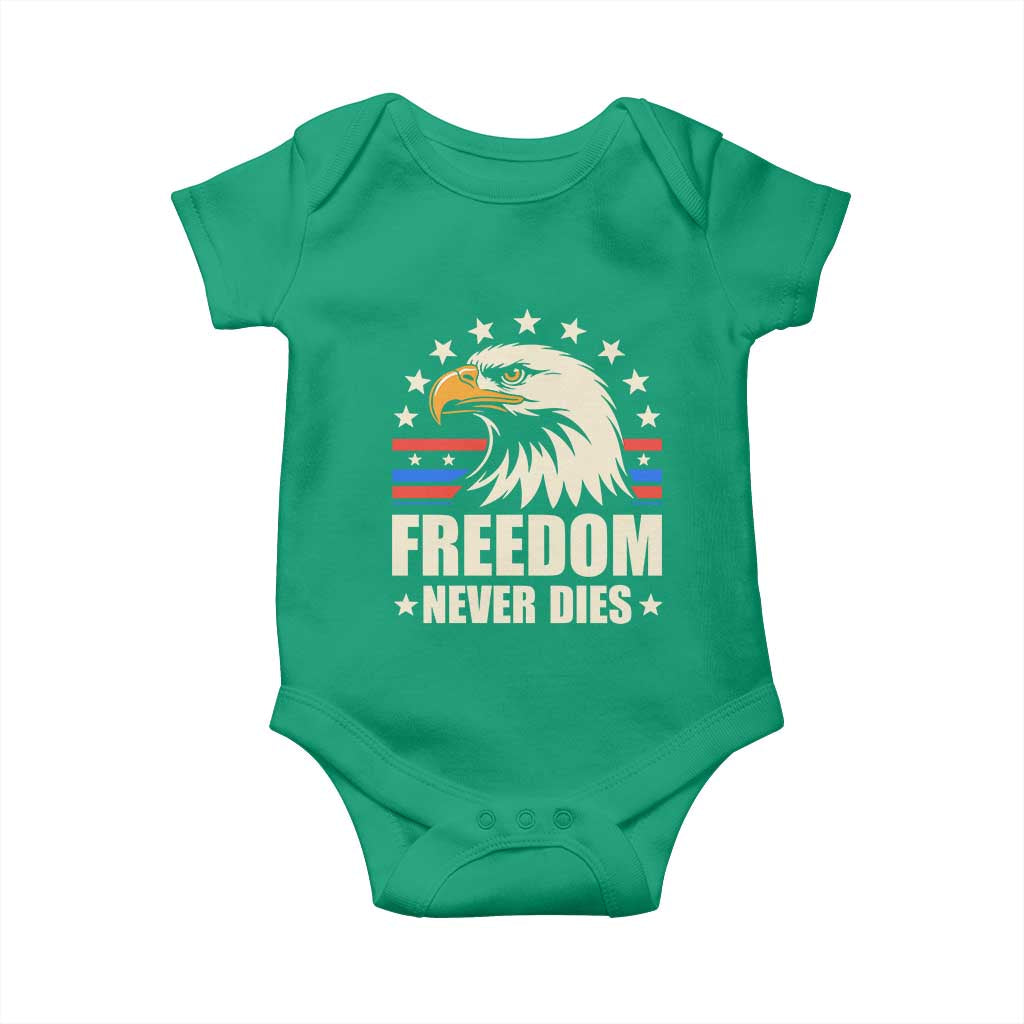 Freedom Never Dies Baby Onesie Bold Patriotic Eagle Graphic for True American Patriots - Wonder Print Shop