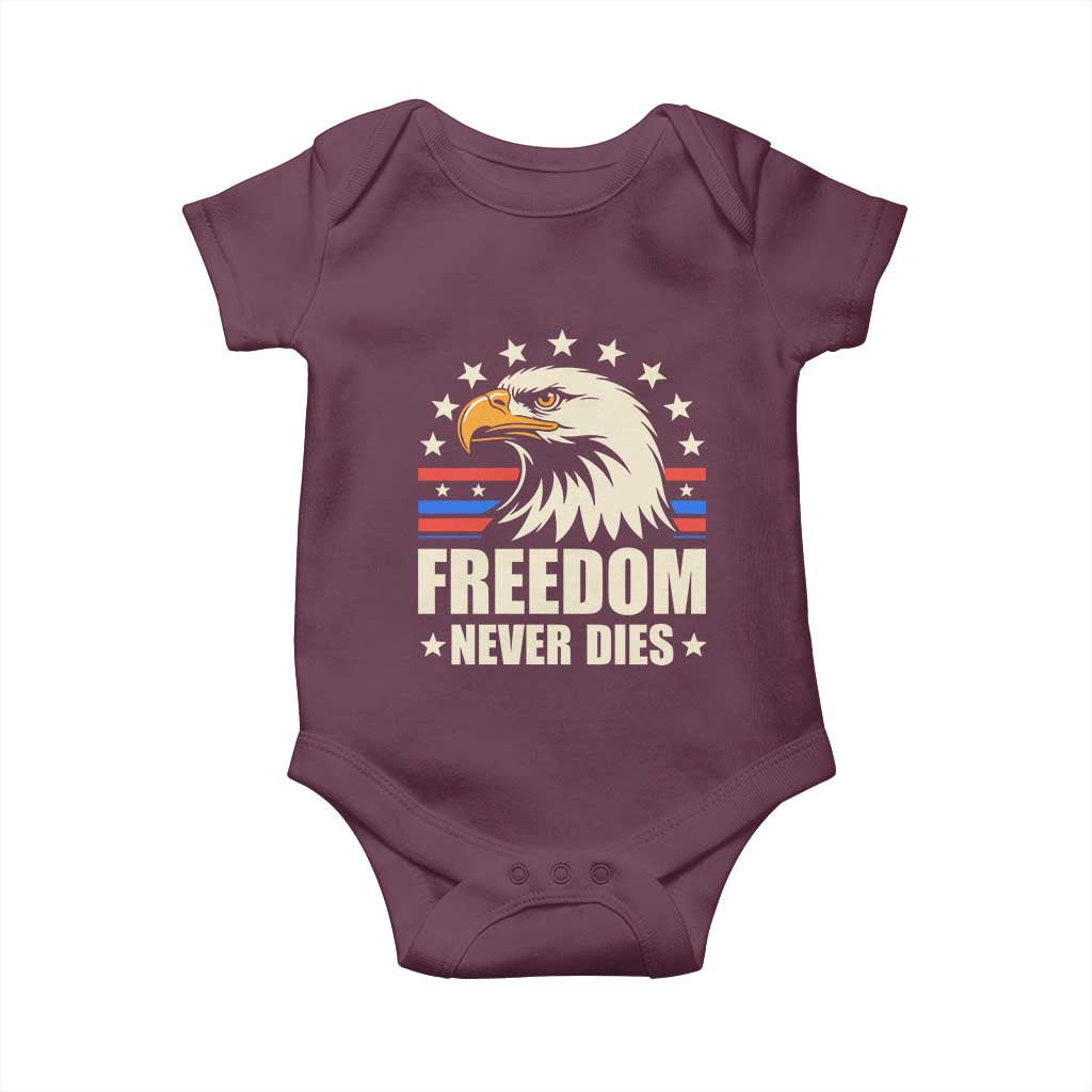 Freedom Never Dies Baby Onesie Bold Patriotic Eagle Graphic for True American Patriots - Wonder Print Shop