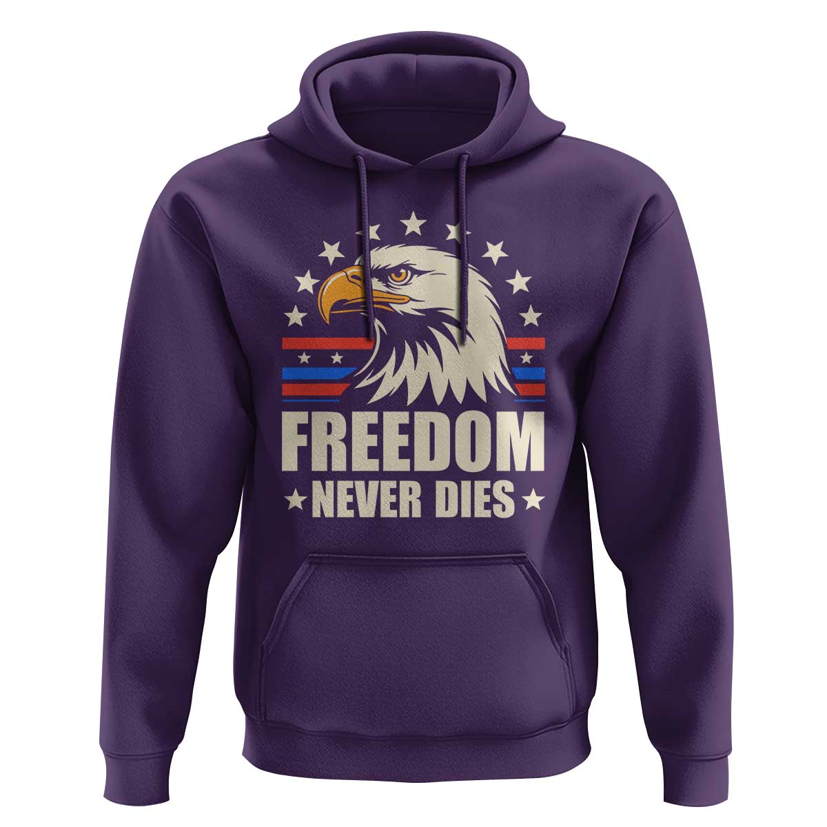 Freedom Never Dies Hoodie Bold Patriotic Eagle Graphic for True American Patriots - Wonder Print Shop