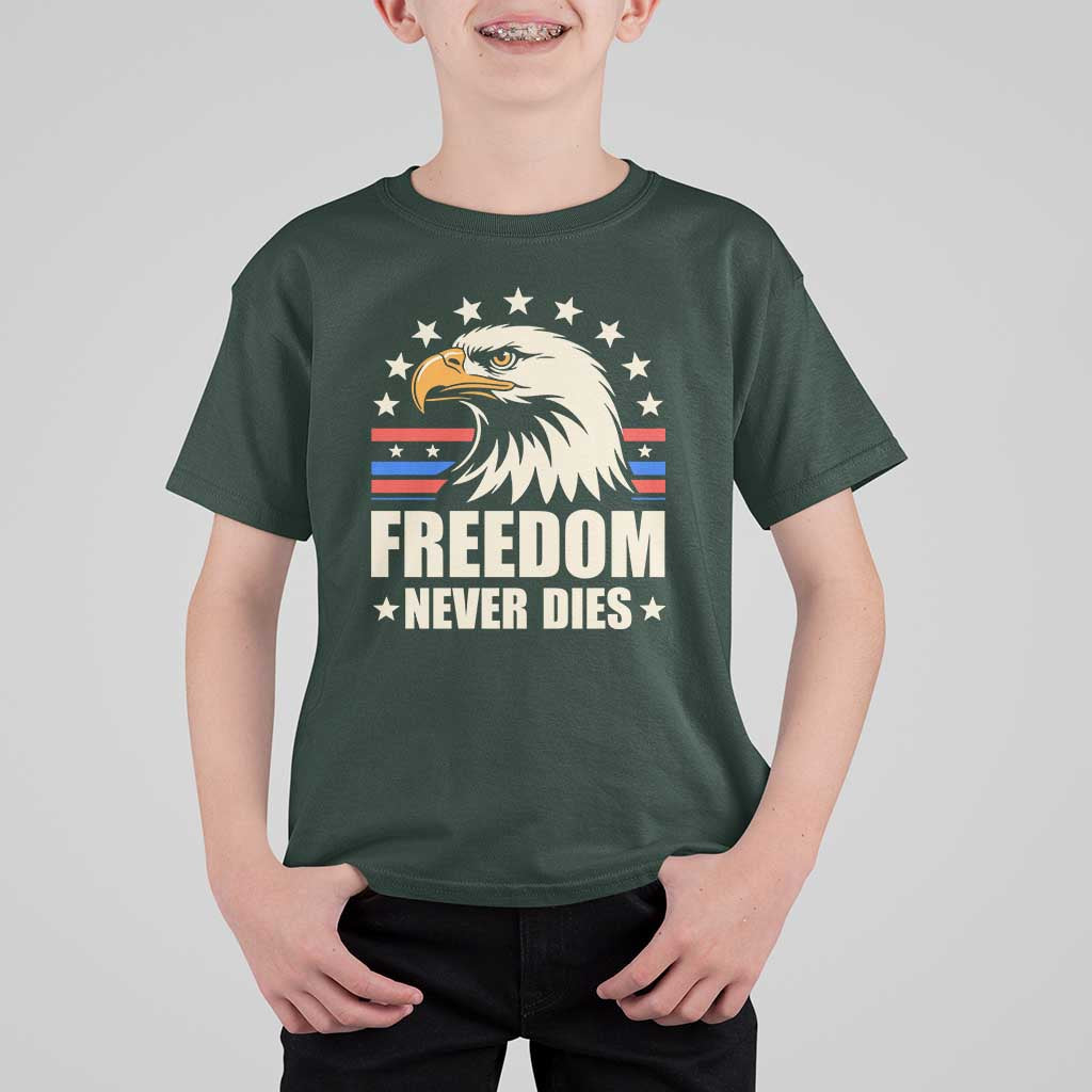 Freedom Never Dies T Shirt For Kid Bold Patriotic Eagle Graphic for True American Patriots - Wonder Print Shop