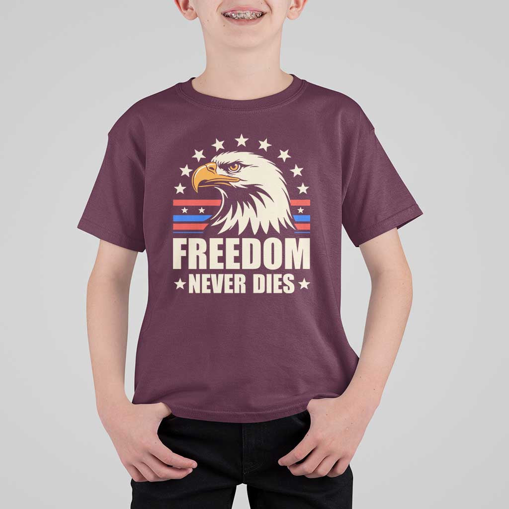 Freedom Never Dies T Shirt For Kid Bold Patriotic Eagle Graphic for True American Patriots - Wonder Print Shop