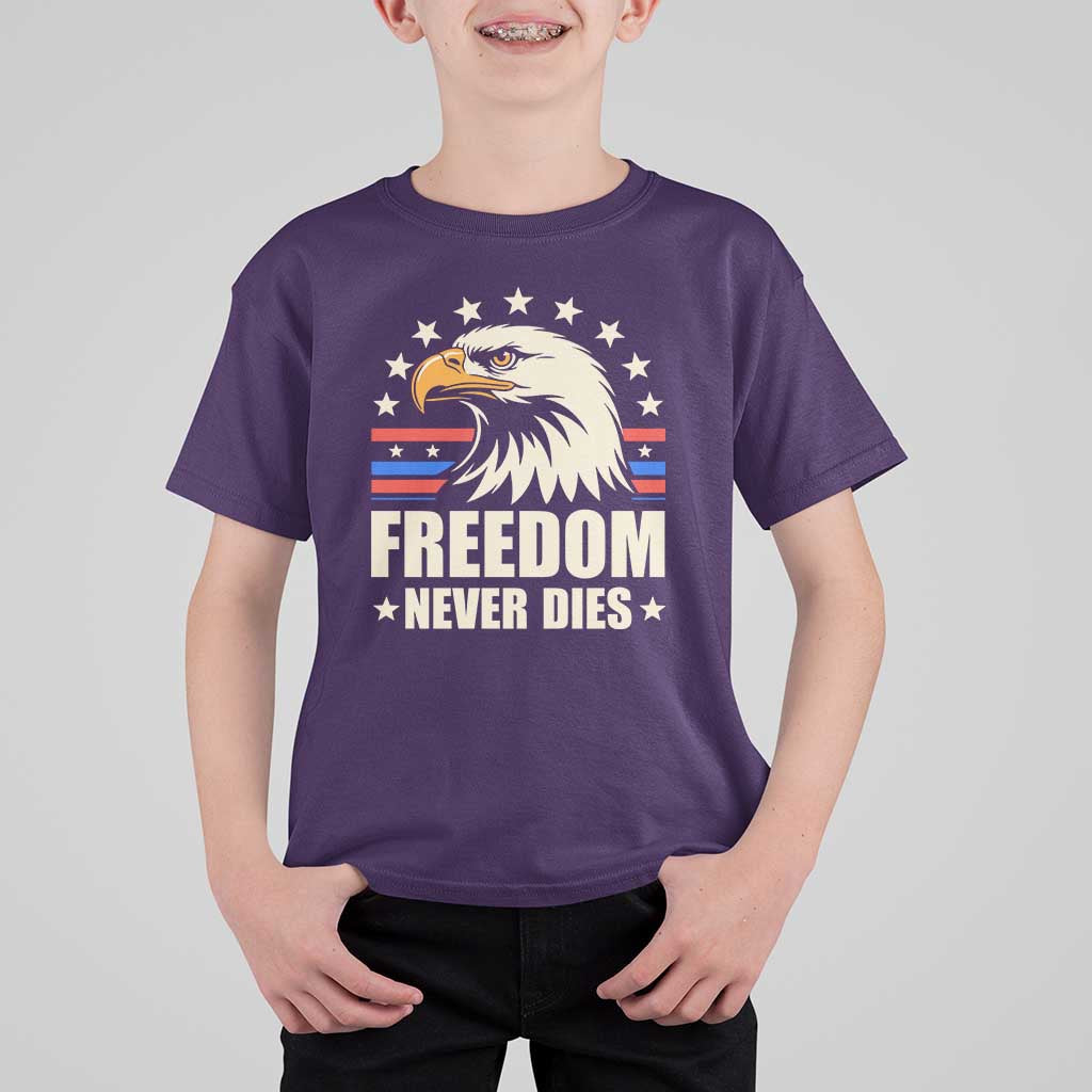 Freedom Never Dies T Shirt For Kid Bold Patriotic Eagle Graphic for True American Patriots - Wonder Print Shop
