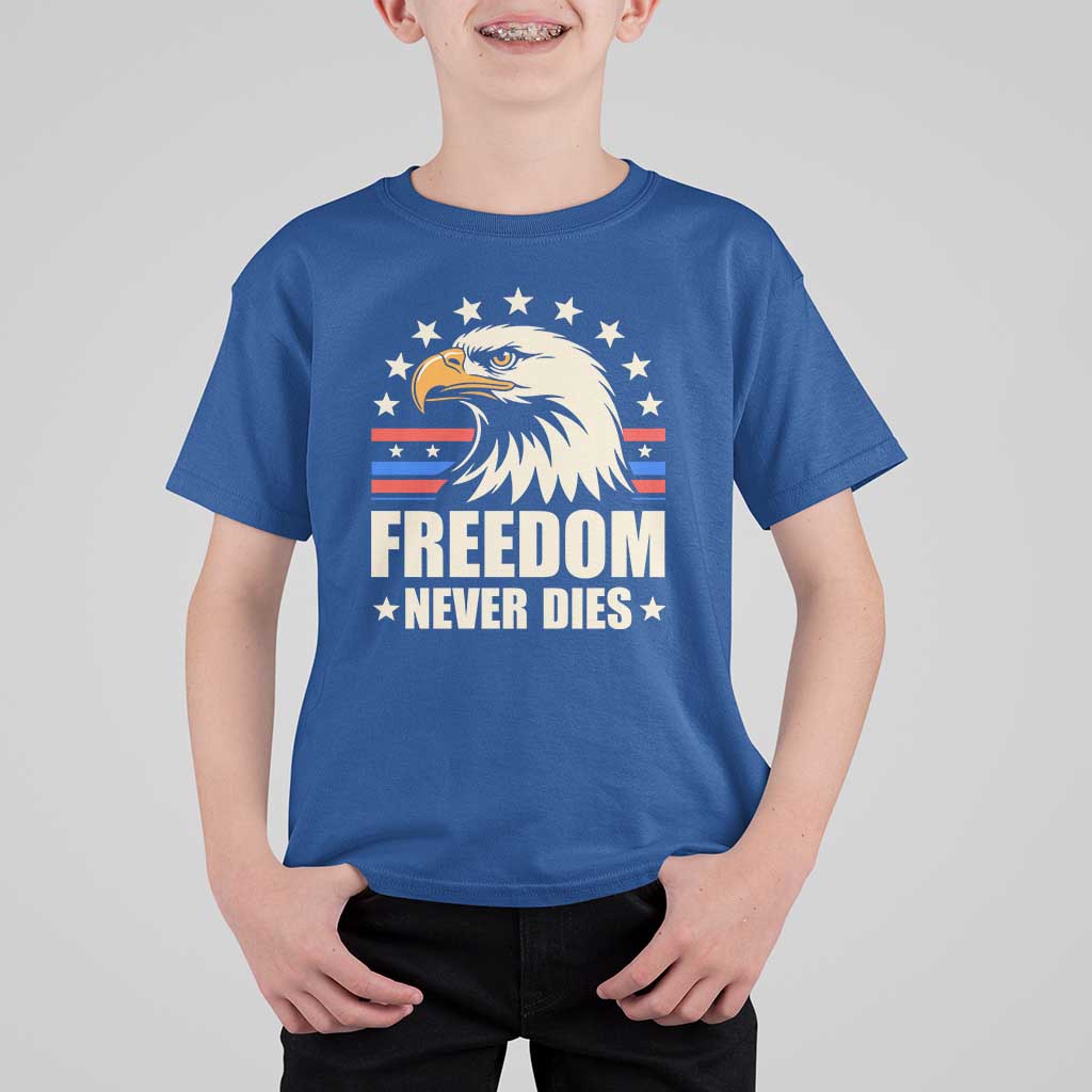 Freedom Never Dies T Shirt For Kid Bold Patriotic Eagle Graphic for True American Patriots - Wonder Print Shop