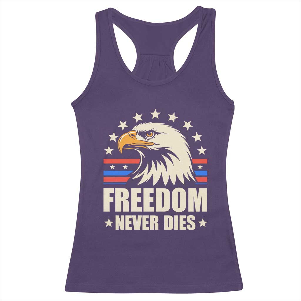 Freedom Never Dies Racerback Tank Top Bold Patriotic Eagle Graphic for True American Patriots - Wonder Print Shop