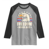Freedom Never Dies Raglan Shirt Bold Patriotic Eagle Graphic for True American Patriots - Wonder Print Shop