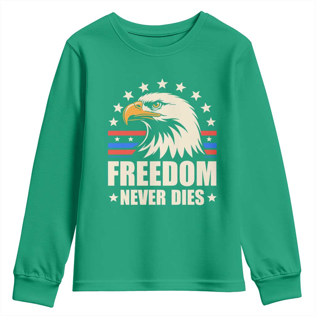 Freedom Never Dies Youth Sweatshirt Bold Patriotic Eagle Graphic for True American Patriots - Wonder Print Shop
