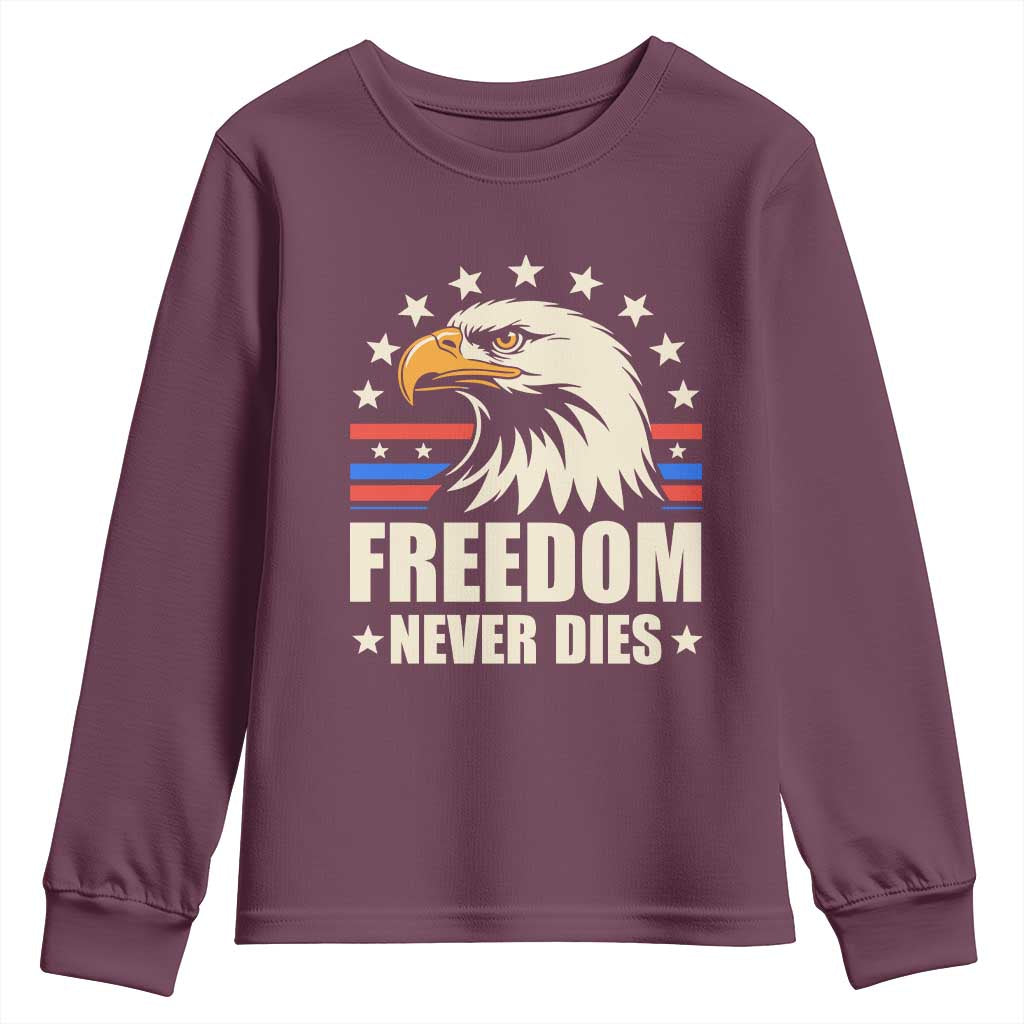 Freedom Never Dies Youth Sweatshirt Bold Patriotic Eagle Graphic for True American Patriots - Wonder Print Shop