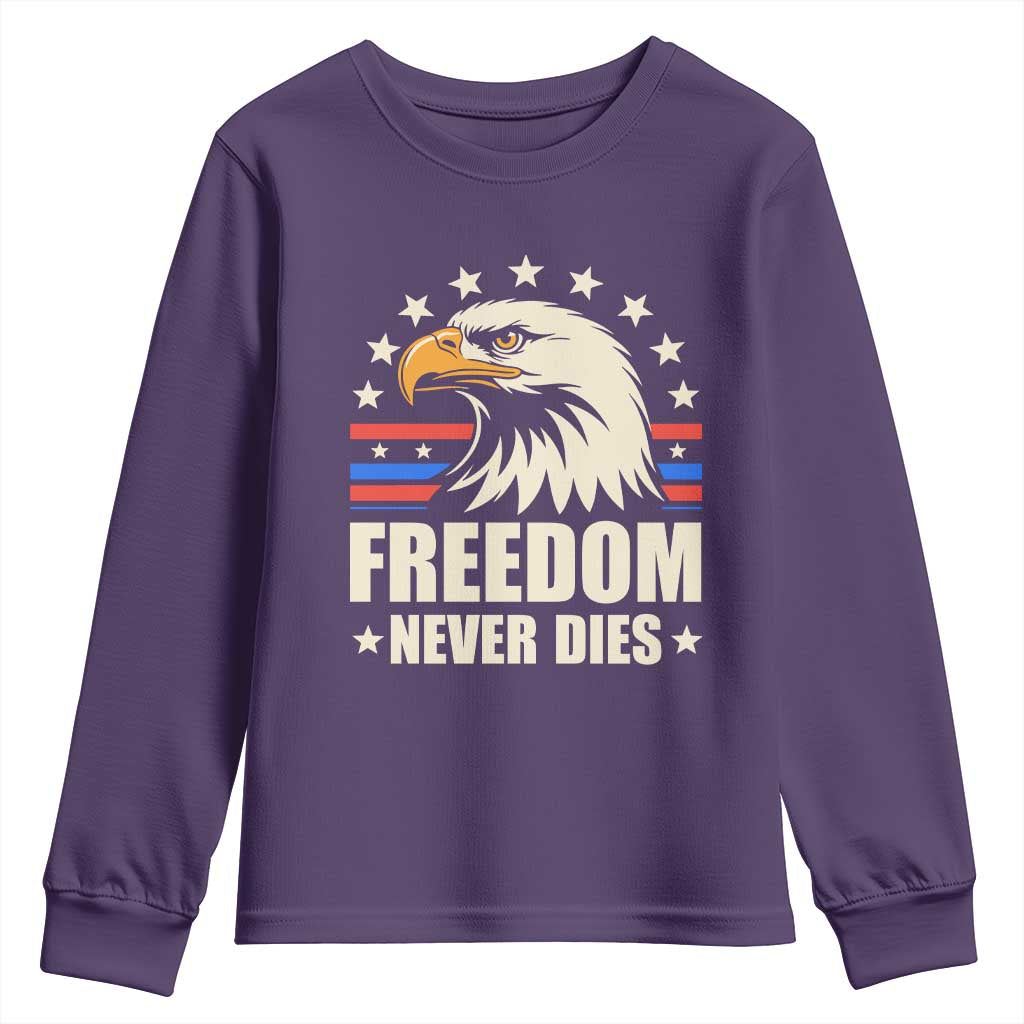 Freedom Never Dies Youth Sweatshirt Bold Patriotic Eagle Graphic for True American Patriots - Wonder Print Shop