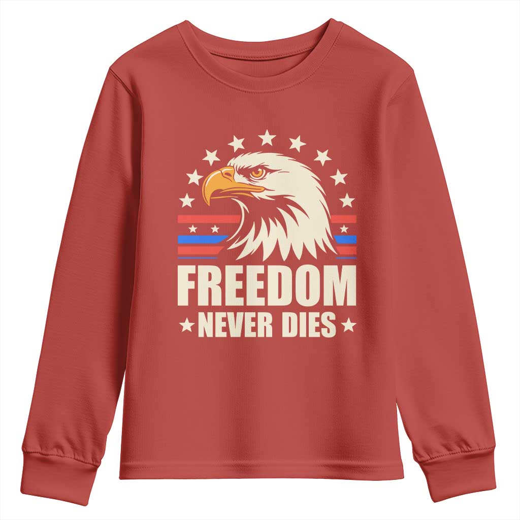 Freedom Never Dies Youth Sweatshirt Bold Patriotic Eagle Graphic for True American Patriots - Wonder Print Shop